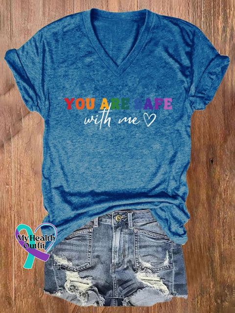 Women’s You Are Safe With Me Print T-Shirt Blue / S