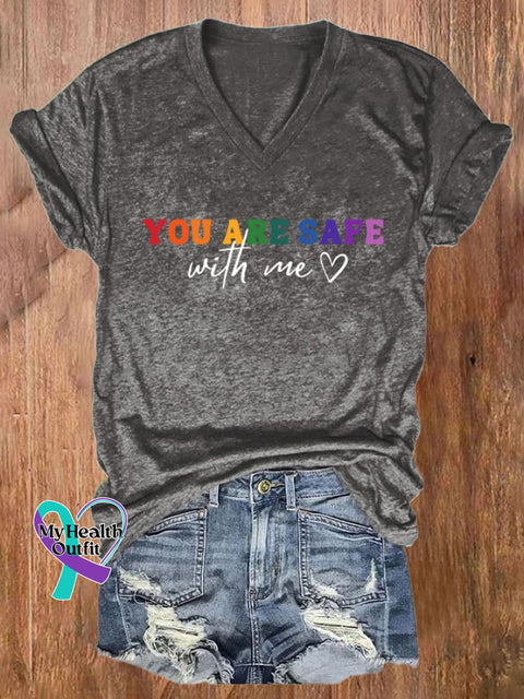 Women’s You Are Safe With Me Print T-Shirt Dark Grey / S
