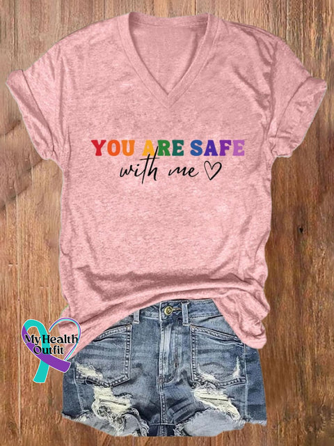 Women’s You Are Safe With Me Print T-Shirt Pink / S