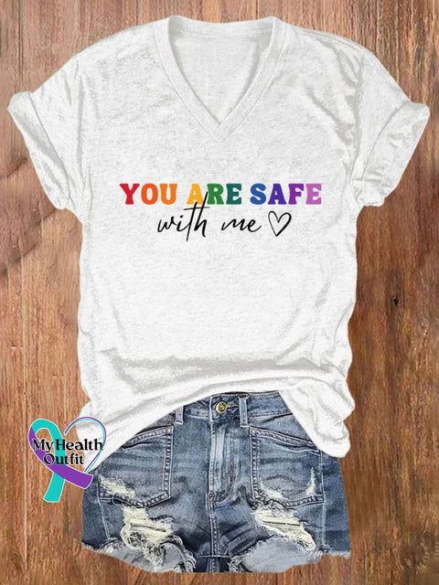 Women’s You Are Safe With Me Print T-Shirt White / S