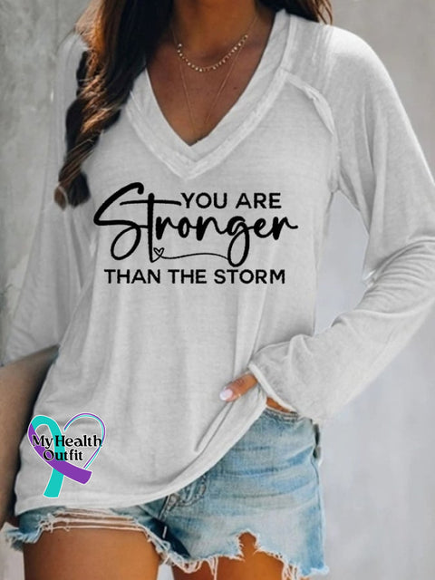 Women’s You Are Stronger Than The Storm Print Casual Long Sleeve T-Shirt