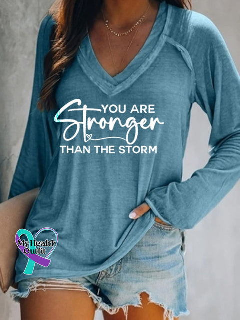Women’s You Are Stronger Than The Storm Print Casual Long Sleeve T-Shirt Blue / S