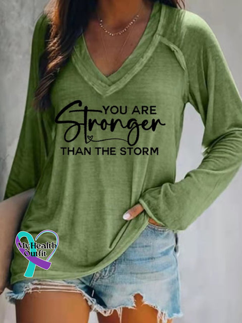 Women’s You Are Stronger Than The Storm Print Casual Long Sleeve T-Shirt Green / S