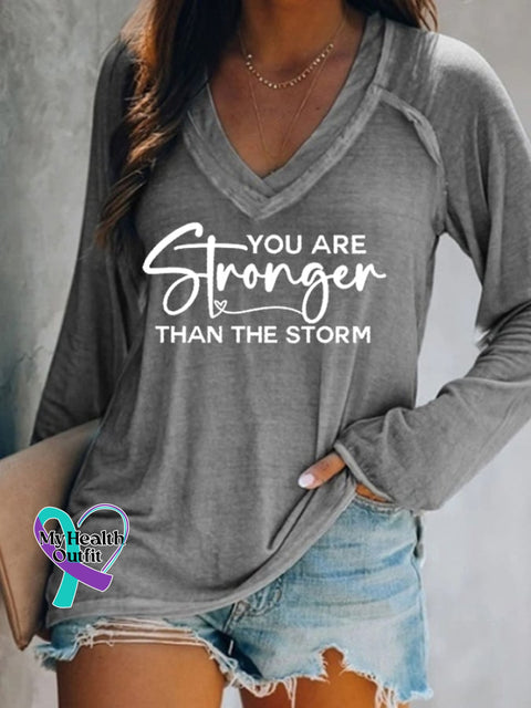 Women’s You Are Stronger Than The Storm Print Casual Long Sleeve T-Shirt Grey / S