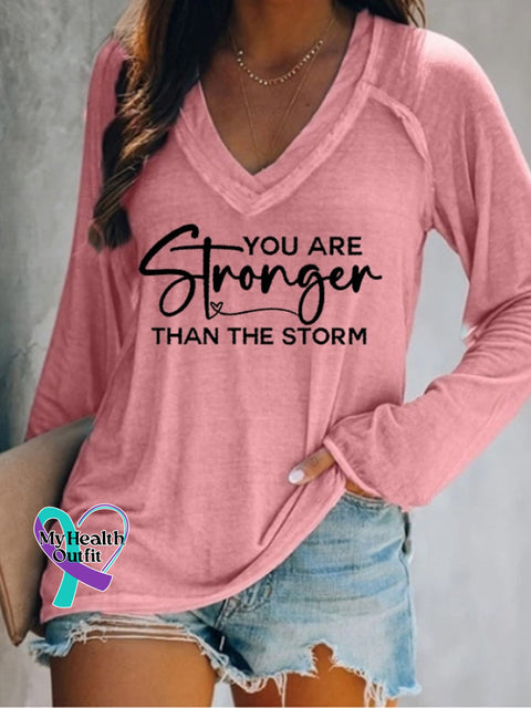 Women’s You Are Stronger Than The Storm Print Casual Long Sleeve T-Shirt Pink / S