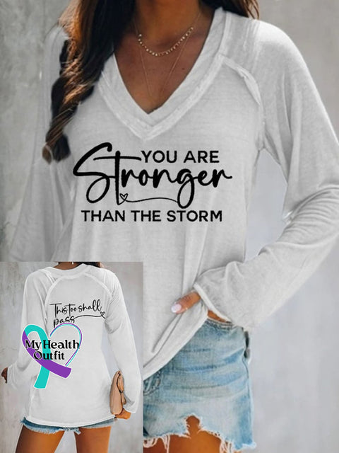 Women’s You Are Stronger Than The Storm Print Casual Long Sleeve T-Shirt White / S