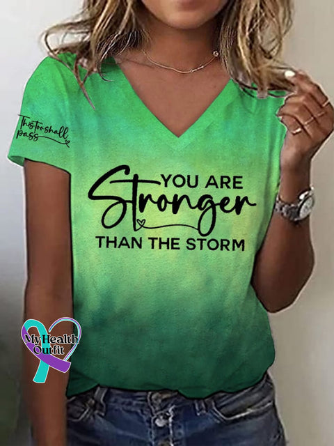 Women’s You Are Stronger Than The Storm Print V-Neck T-Shirt