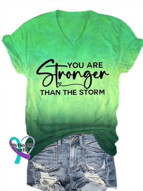 Women’s You Are Stronger Than The Storm Print V-Neck T-Shirt Green / S