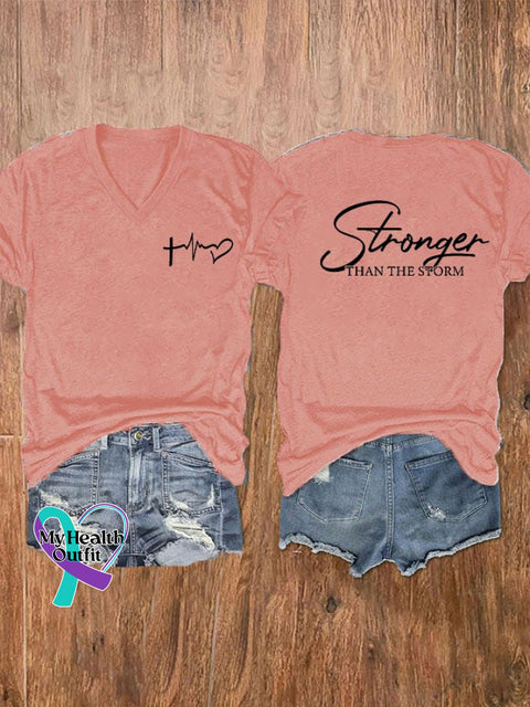 Women’s You Are Stronger Than The Storm Print V-Neck T-Shirt Pink / S