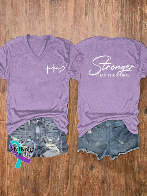 Women’s You Are Stronger Than The Storm Print V-Neck T-Shirt Purple / S