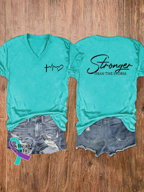 Women’s You Are Stronger Than The Storm Print V-Neck T-Shirt Water Blue / S