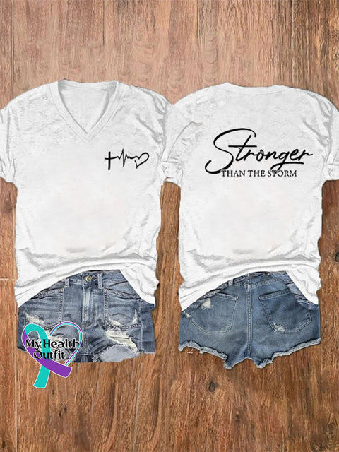 Women’s You Are Stronger Than The Storm Print V-Neck T-Shirt White / S