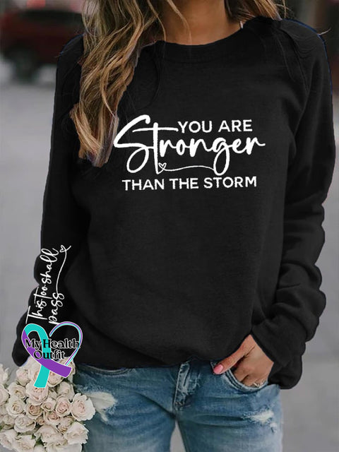 Women’s You Are Stronger Than The Storm Printed Casual Sweatshirt Black / S