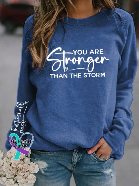 Women’s You Are Stronger Than The Storm Printed Casual Sweatshirt Blue / S