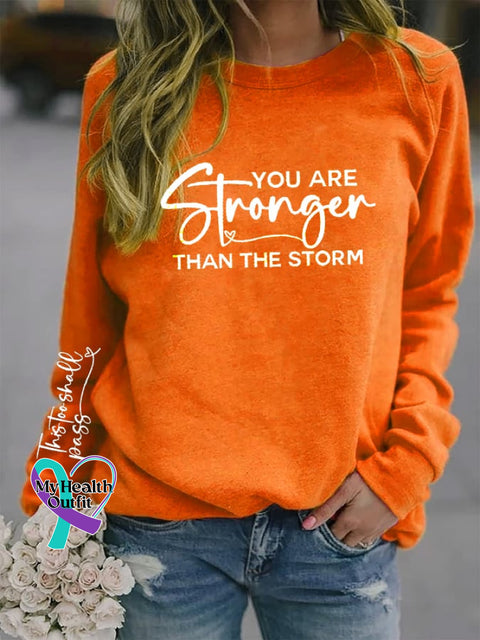 Women’s You Are Stronger Than The Storm Printed Casual Sweatshirt Orange / S