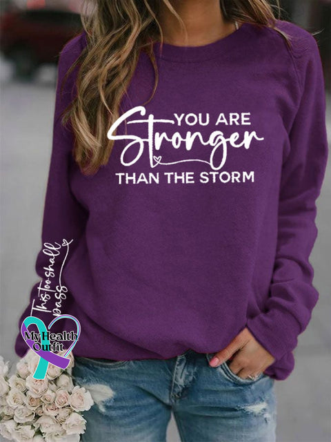 Women’s You Are Stronger Than The Storm Printed Casual Sweatshirt Purple / S