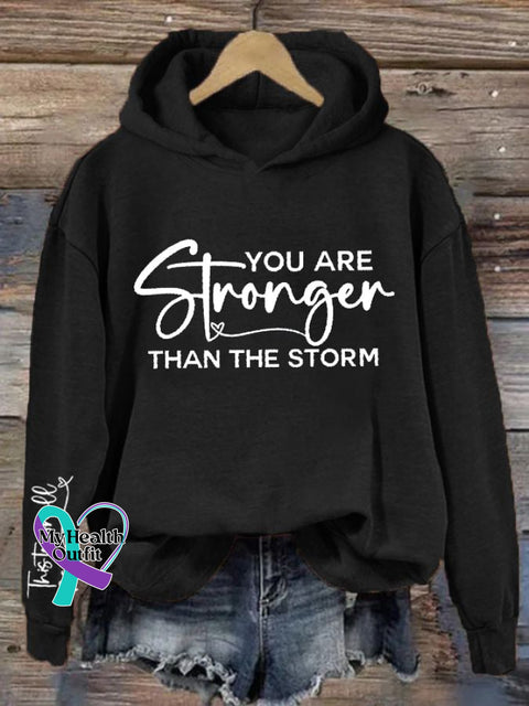 Women’s You Are Stronger Than The Storm Printed Hooded Sweatshirt Black / S