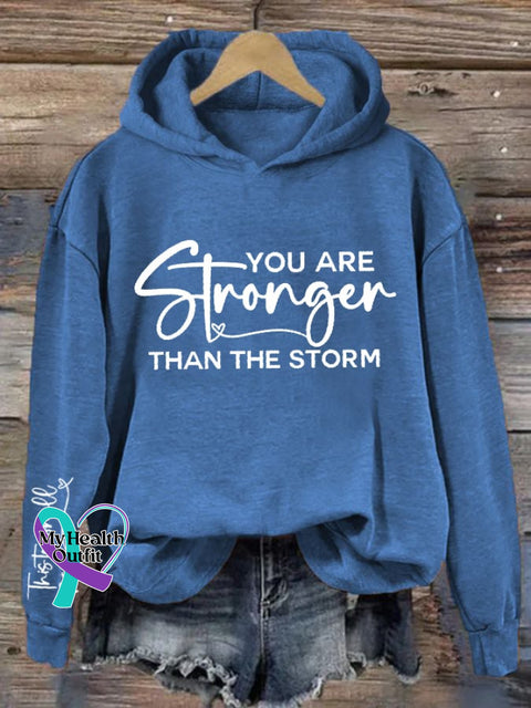 Women’s You Are Stronger Than The Storm Printed Hooded Sweatshirt Blue / S