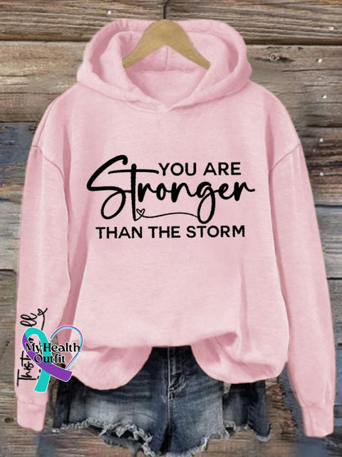Women’s You Are Stronger Than The Storm Printed Hooded Sweatshirt Pink / S