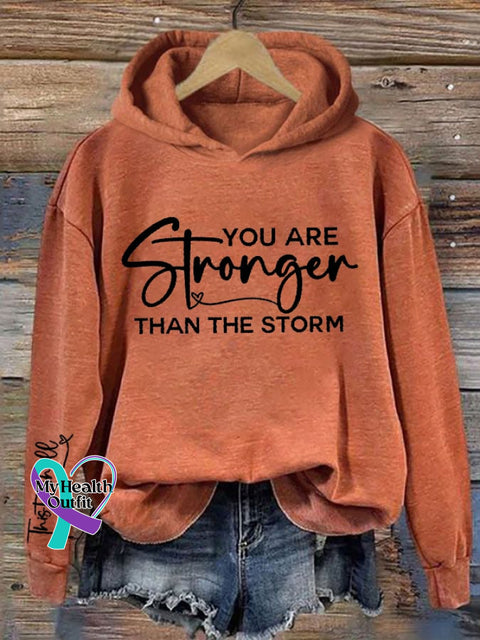 Women’s You Are Stronger Than The Storm Printed Hooded Sweatshirt Pumpkin Orange / S
