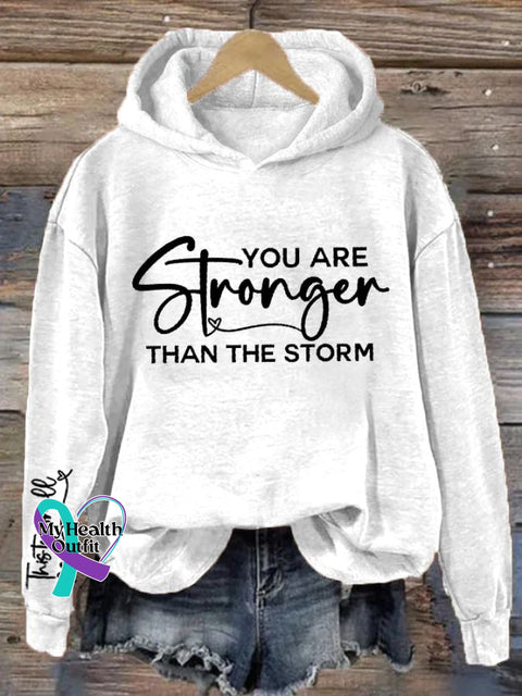 Women’s You Are Stronger Than The Storm Printed Hooded Sweatshirt White / S