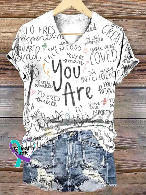 Women’s YOU ARE V-neck Casual T-Shirt Multicolor / S