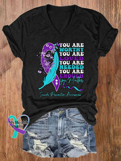 Women’s You Are Worthy Loved Needed Enough Matter Print T-Shirt Black / S