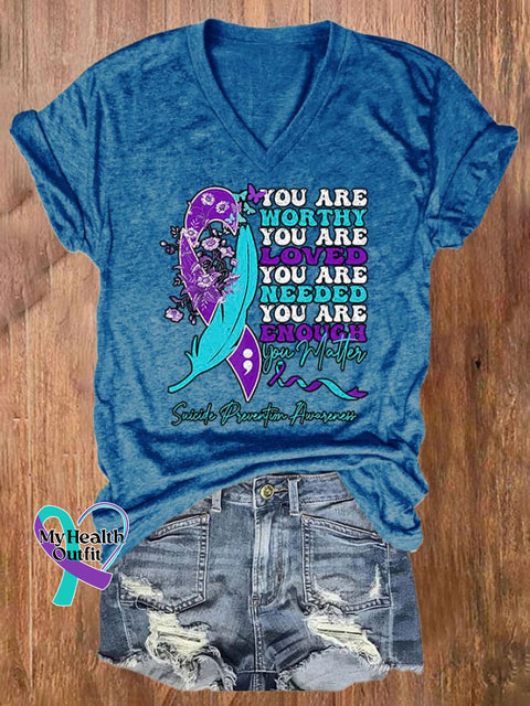 Women’s You Are Worthy Loved Needed Enough Matter Print T-Shirt Blue / S