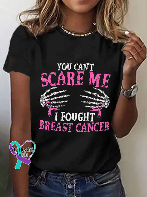 Women’s You Can’t Scared Me I Fought Breast Cancer Print T-Shirt Black / S