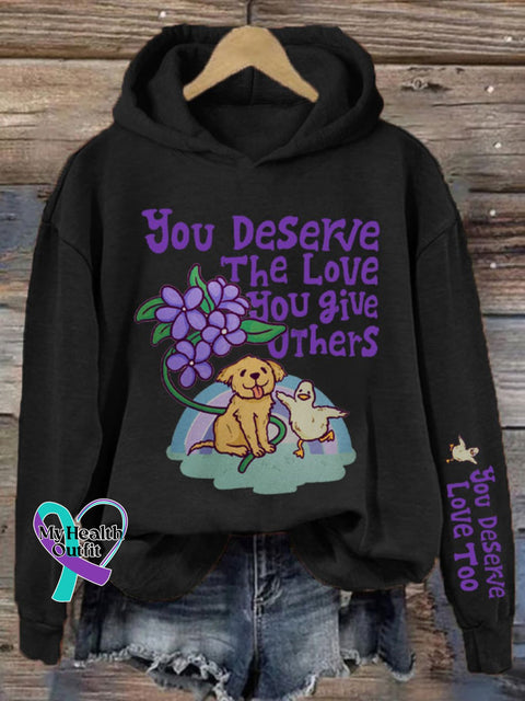 Women’s You Deserve The Love Give Others Mental Health Printed Sweatshirt Black / S
