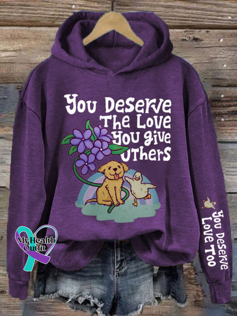 Women’s You Deserve The Love Give Others Mental Health Printed Sweatshirt Purple / S