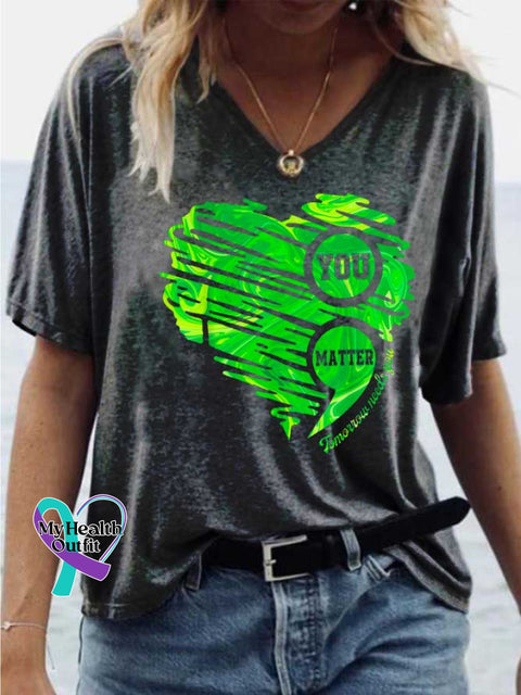 Women’s YOU MATTER Mental Health Awareness V-neck Casual T-Shirt Black / S