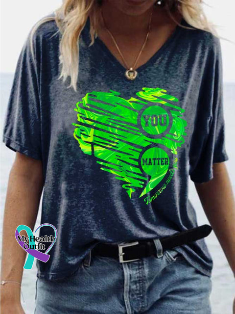 Women’s YOU MATTER Mental Health Awareness V-neck Casual T-Shirt Blue / S