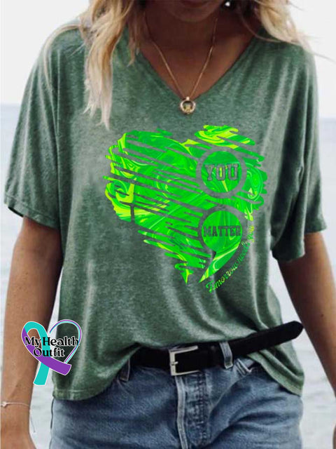 Women’s YOU MATTER Mental Health Awareness V-neck Casual T-Shirt Green / S