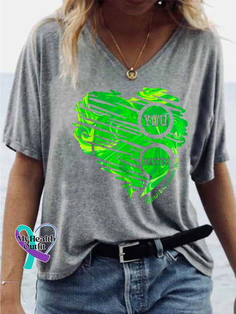 Women’s YOU MATTER Mental Health Awareness V-neck Casual T-Shirt Grey / S