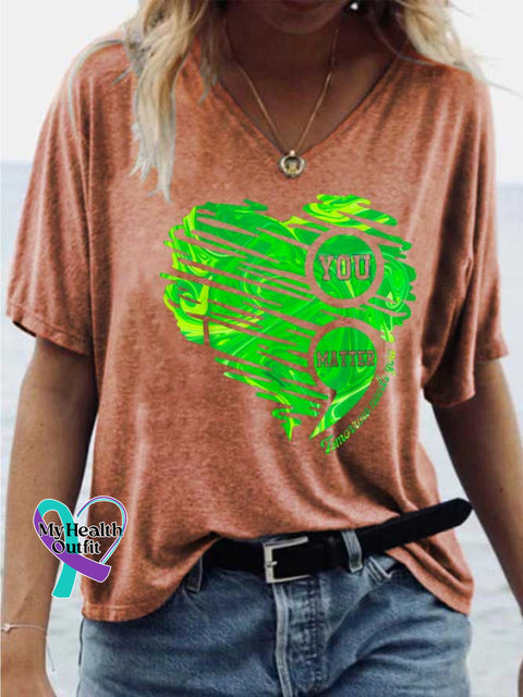 Women’s YOU MATTER Mental Health Awareness V-neck Casual T-Shirt Orange / S