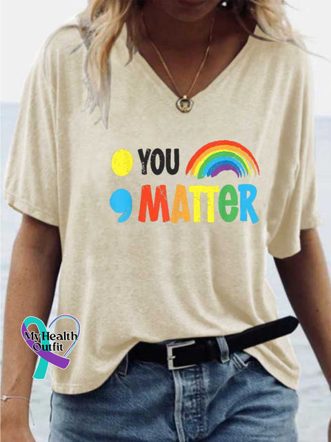 Women’s YOU MATTER Mental Health Awareness V-neck Casual T-Shirt Sand / S