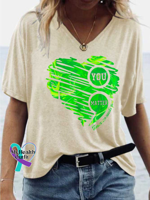 Women’s YOU MATTER Mental Health Awareness V-neck Casual T-Shirt Sand / S
