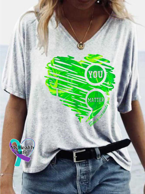 Women’s YOU MATTER Mental Health Awareness V-neck Casual T-Shirt White / S