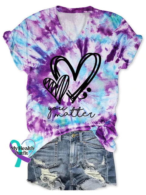 Women’s You Matter Print V-Neck Casual T-Shirt As Shown / S