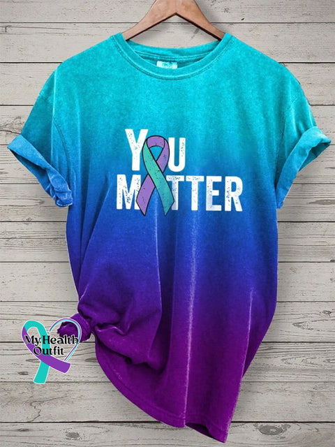 Women’s You Matter Suicide Prevention Awareness Purple Ribbon Printed T-Shirt As Shown / S