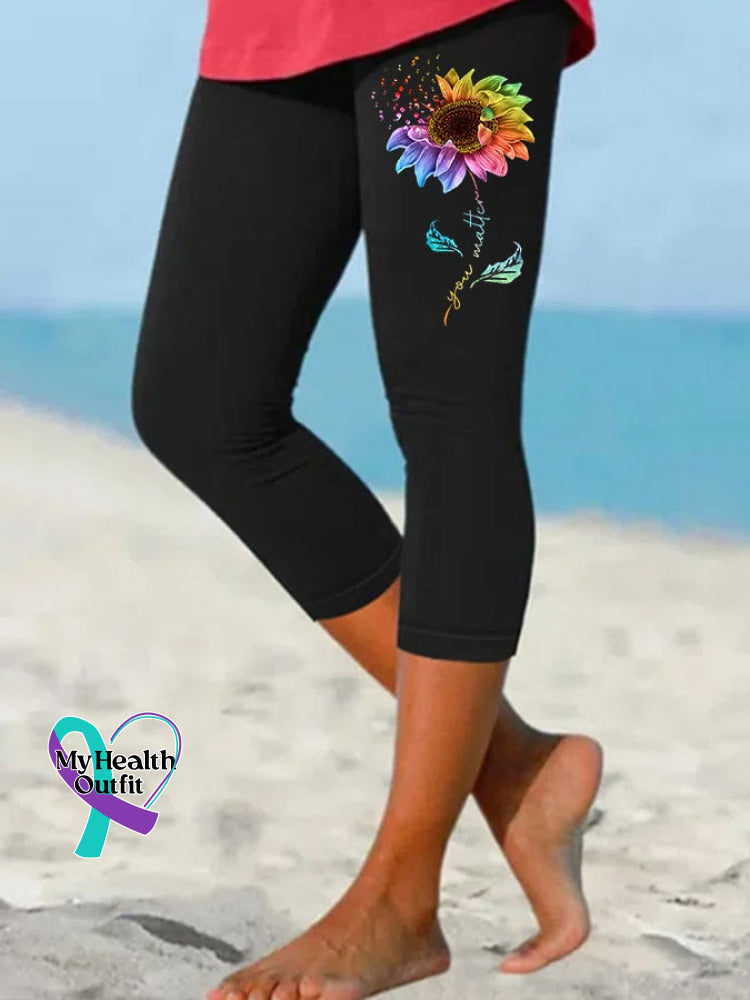 Women’s You Matter Sunflower Print Leggings Black / S