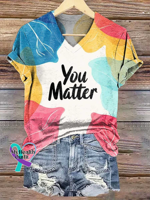 Women’s YOU MATTER V-neck Casual T-Shirt Multicolor / S
