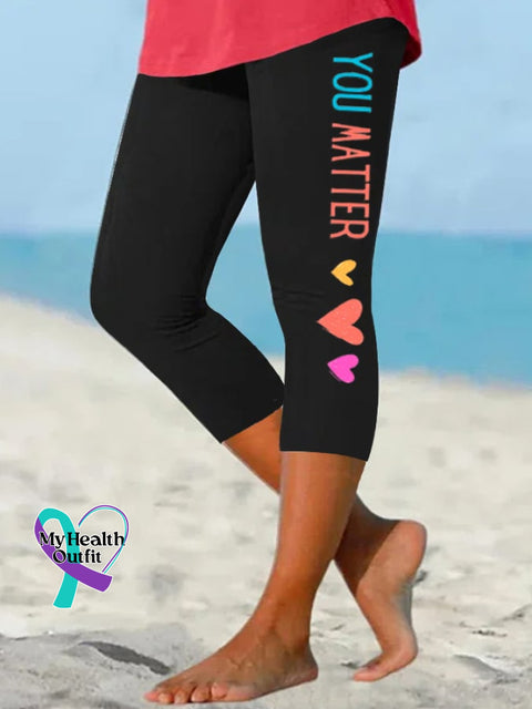 Women’s You Matter You’re Enough Mental Health Cropped Leggings Black / S Mental-Health-Awareness