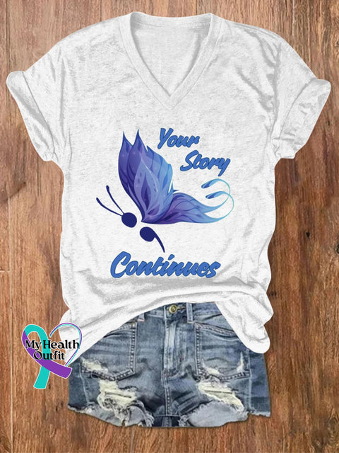 Women’s Your Story Continues Print Casual V Neck T-Shirt White / S
