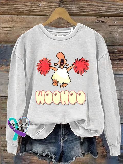 Woohoo Art Print Casual Sweatshirt White / S
