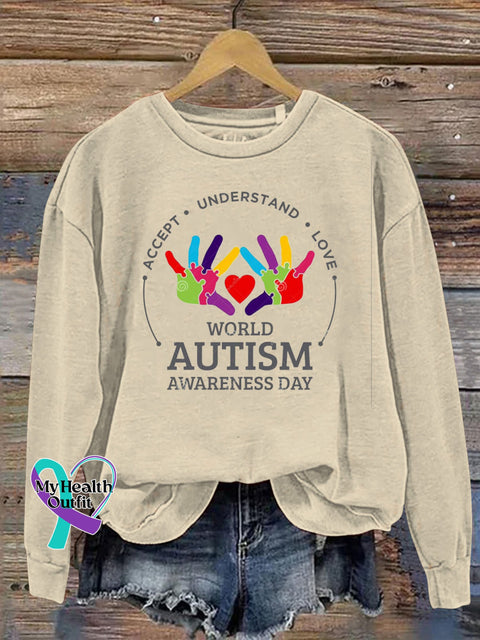 World Autism Awareness Day Printed Casual Sweatshirt Beige / S