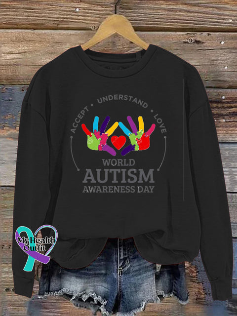 World Autism Awareness Day Printed Casual Sweatshirt Black / S