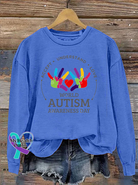 World Autism Awareness Day Printed Casual Sweatshirt Blue / S