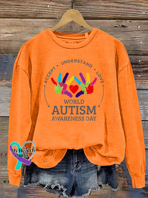 World Autism Awareness Day Printed Casual Sweatshirt Orange / S